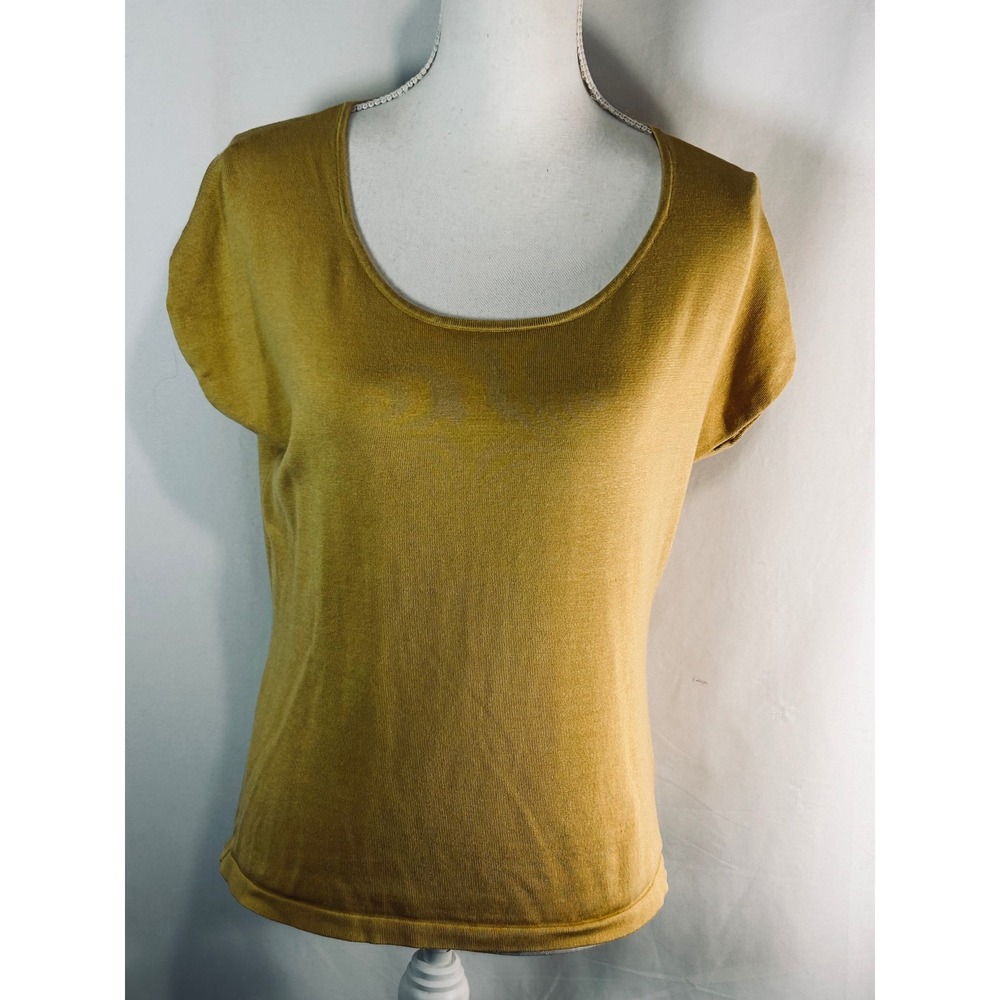 Jones‎ New York Collection Mustard Yellow Knit Scoop Neck Short Sleeve Top Small